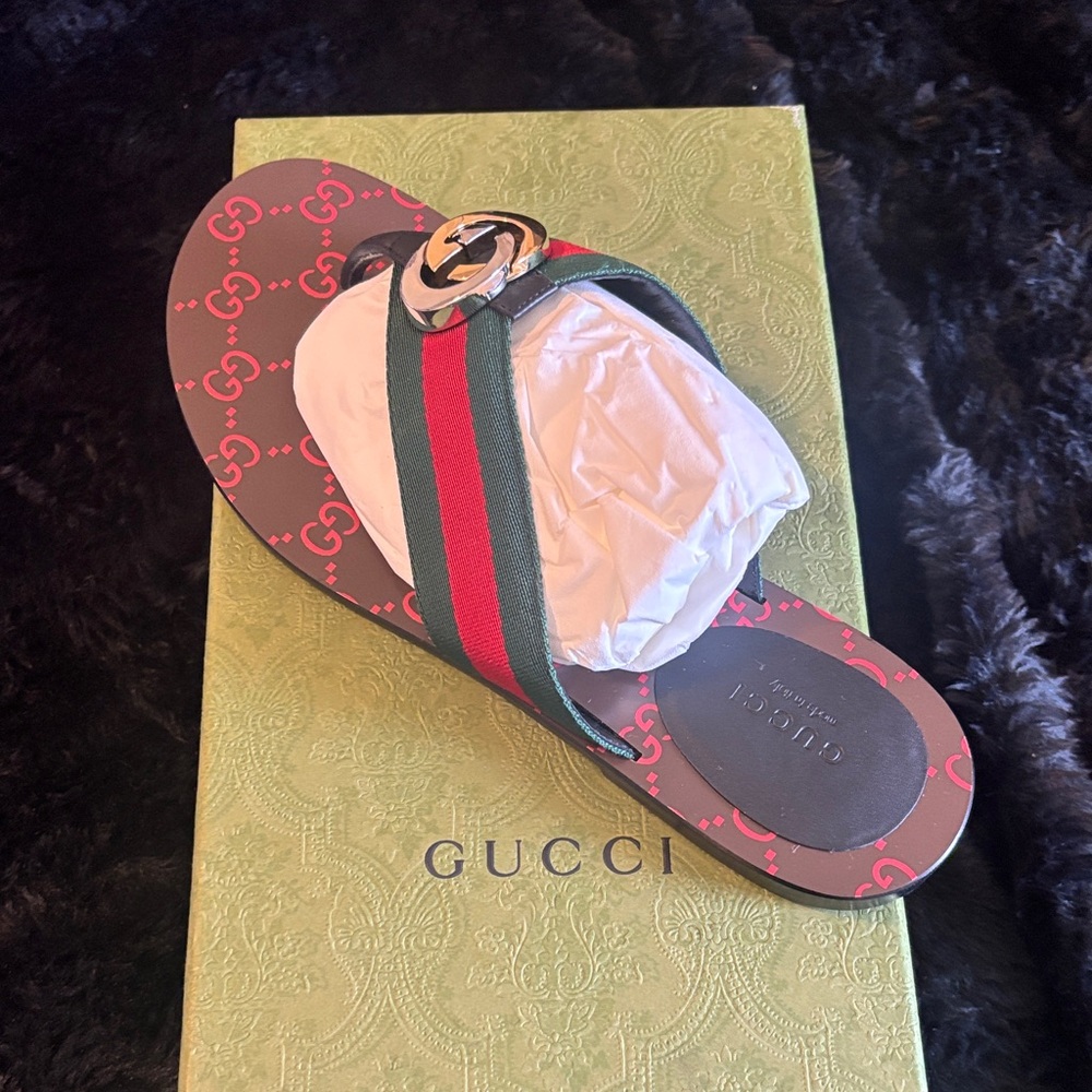 Gucci Sandals with Red and Green Stripes